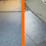 side by side images of tile and epoxy flooring - Innovative Garage Flooring epoxy flooring