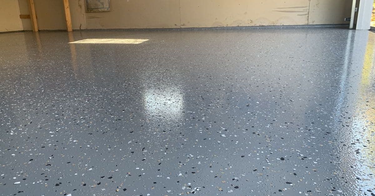 partial flake epoxy flooring with light blue base and colorful flakes - Innovative Garage Flooring epoxy flooring contractors near