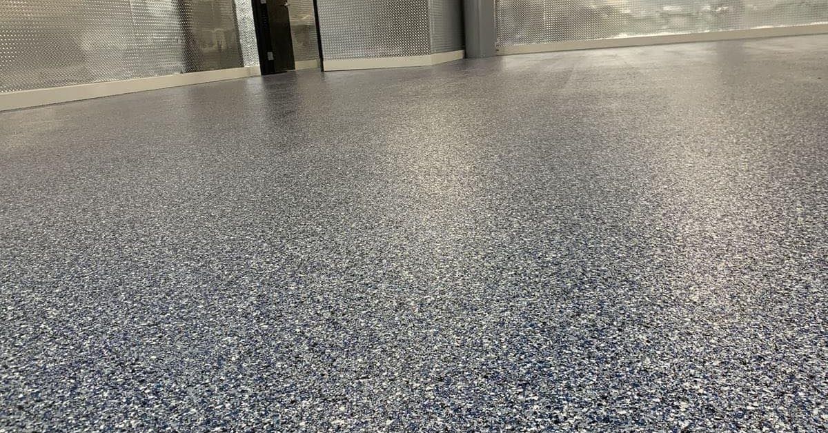 full flake epoxy flooring with blue and white flakes - Innovative Garage Flooring epoxy flooring