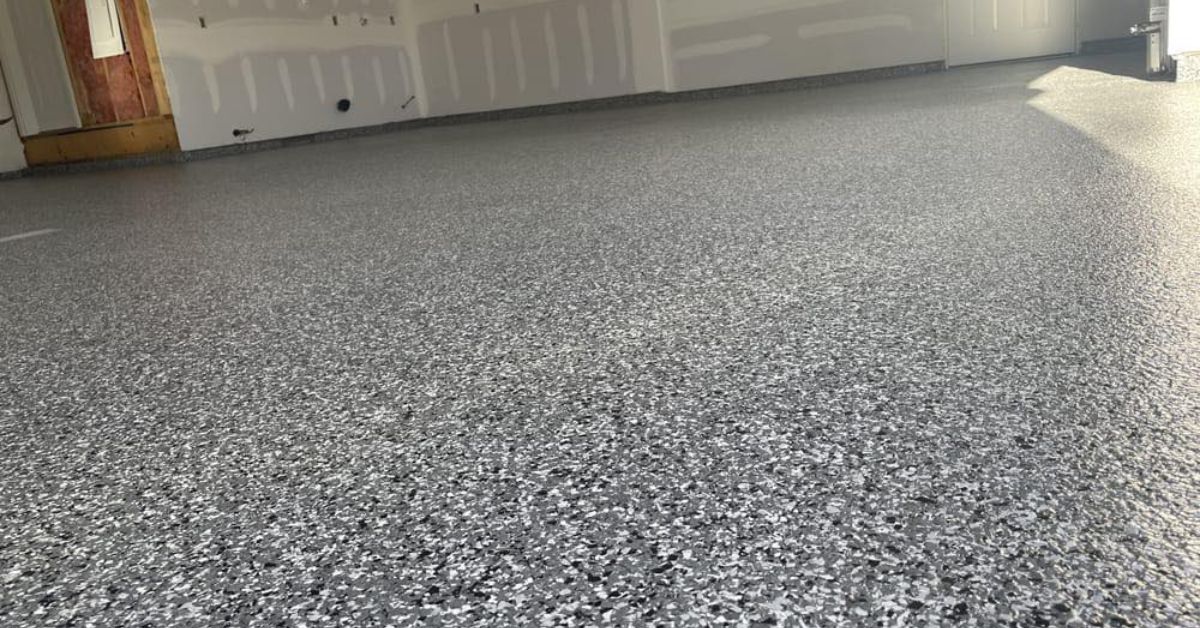 full flake epoxy flooring with blue and white flakes - Innovative Garage Flooring epoxy flooring