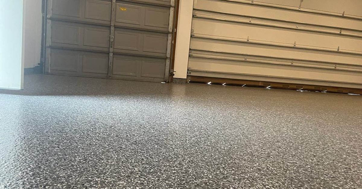 epoxy flooring with a grey base and white flakes - Innovative Garage Flooring epoxy flooring