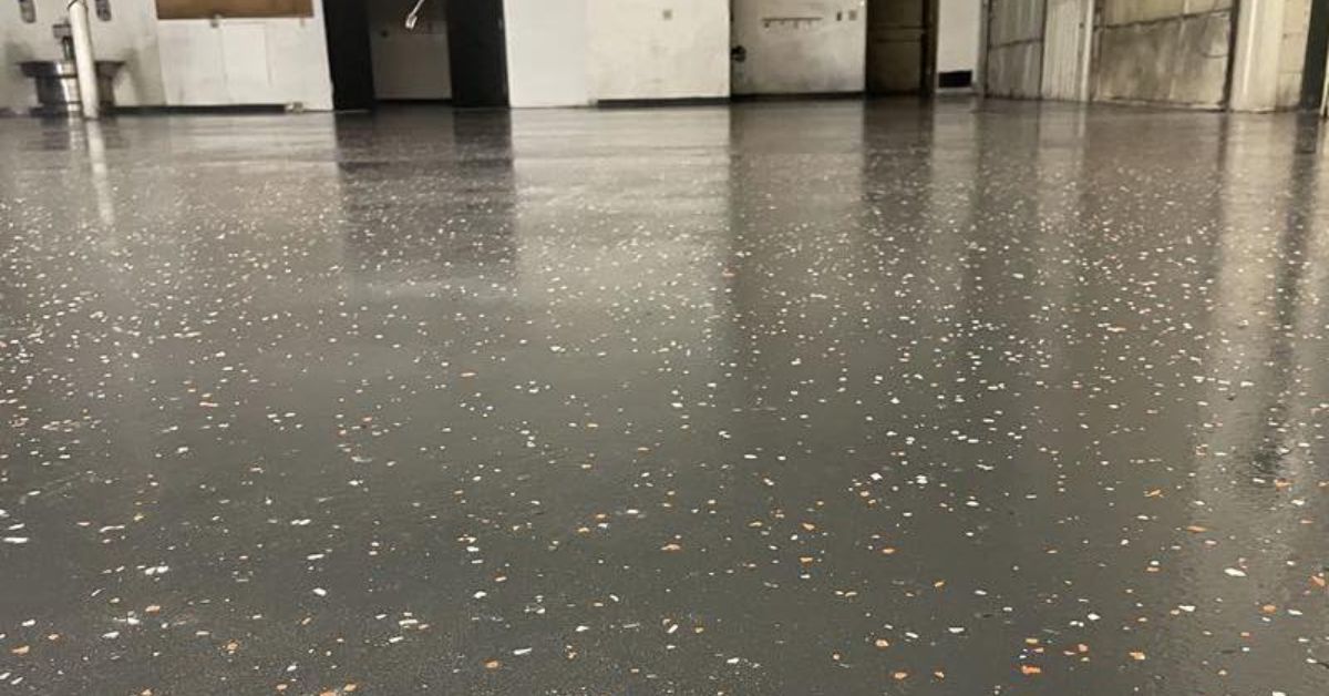 full flake epoxy flooring with orange and white flakes - Innovative Garage Flooring epoxy flooring contractors near