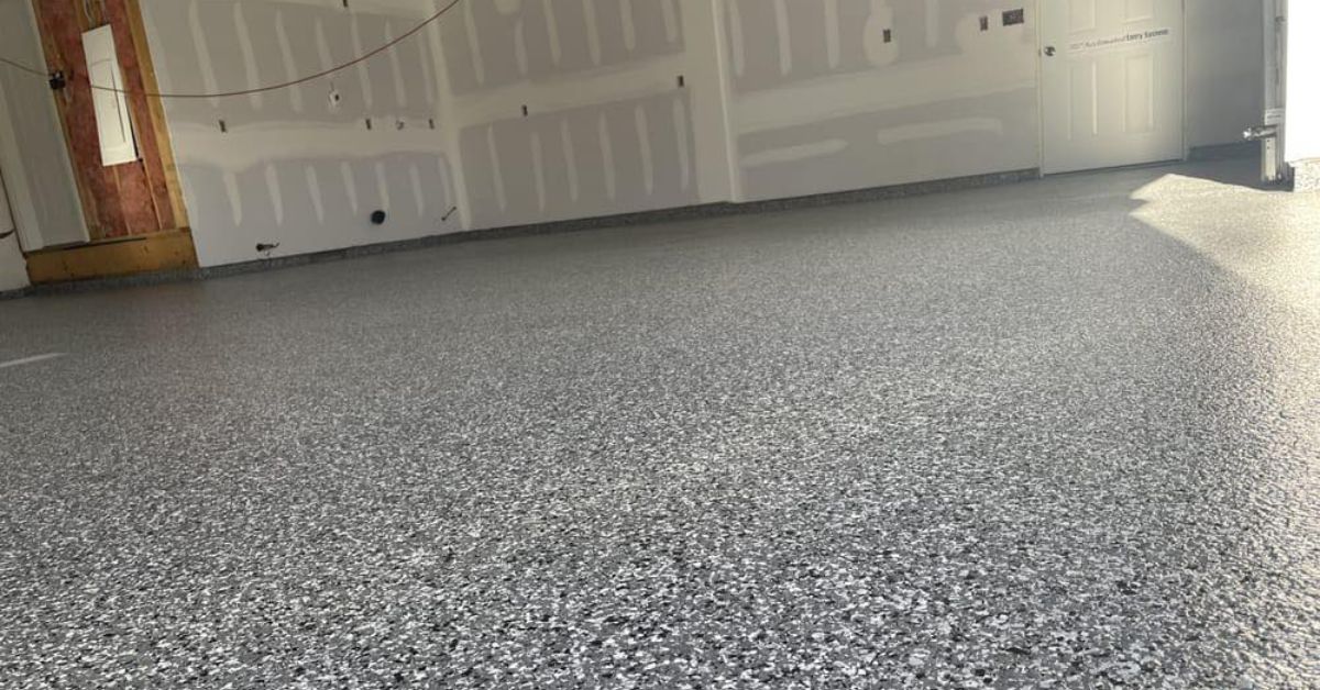 epoxy flooring with a grey base and black and white flakes - Innovative Garage Flooring epoxy flooring contractor near