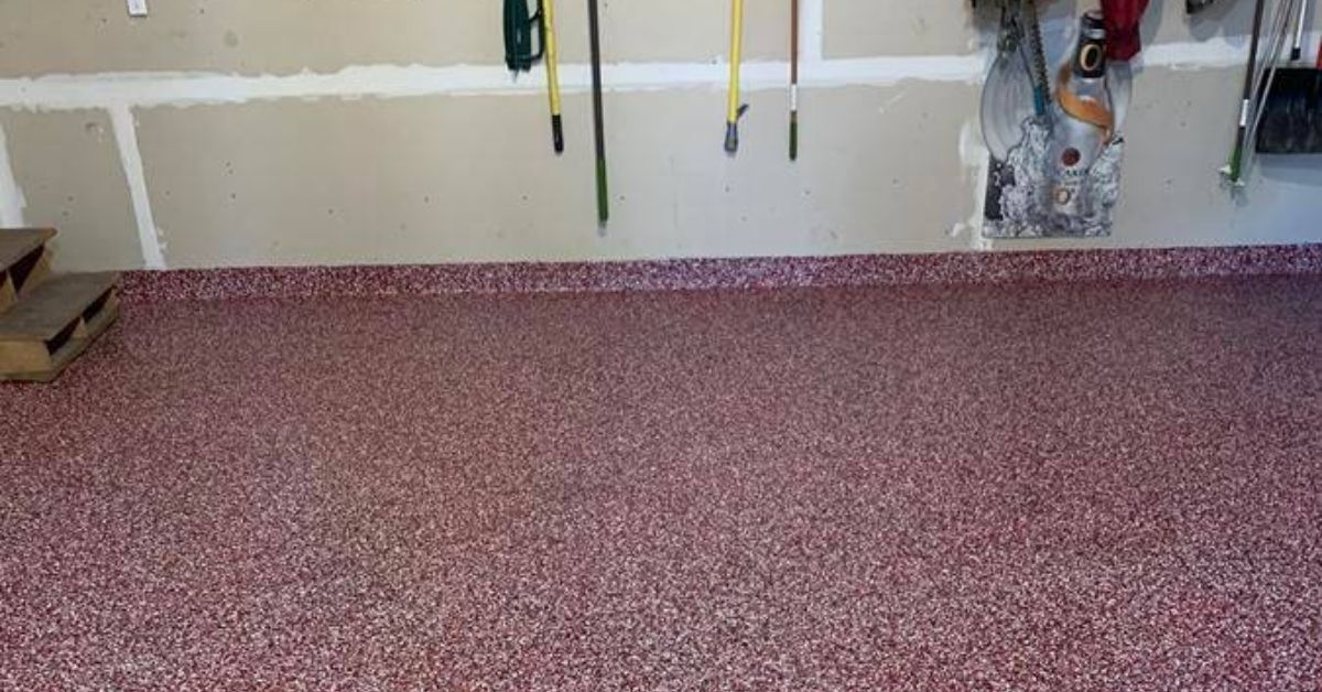 epoxy flooring with a red base and white flakes - Innovative Garage Flooring epoxy flooring