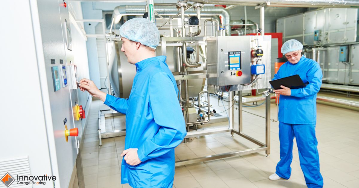 factory worker pressing buttons for pharmacy machine -  Innovative Garage Flooring epoxy flooring for medical and healthcare facilities