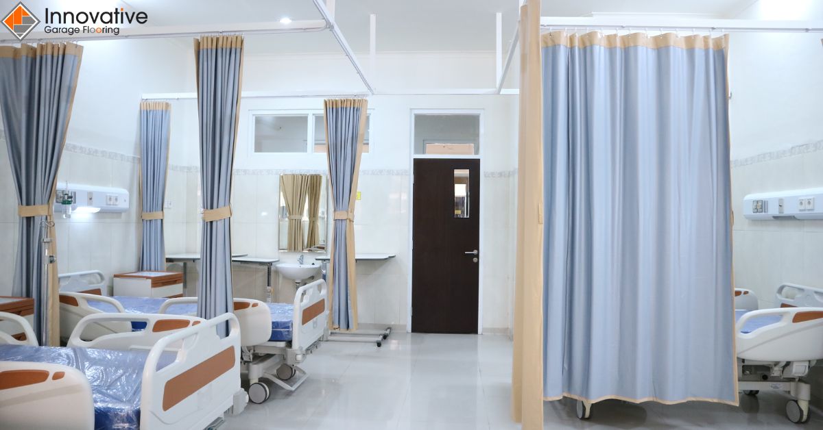 empty hospital beds with curtains - Innovative Garage Flooring epoxy flooring for healthcare and medical-facilities